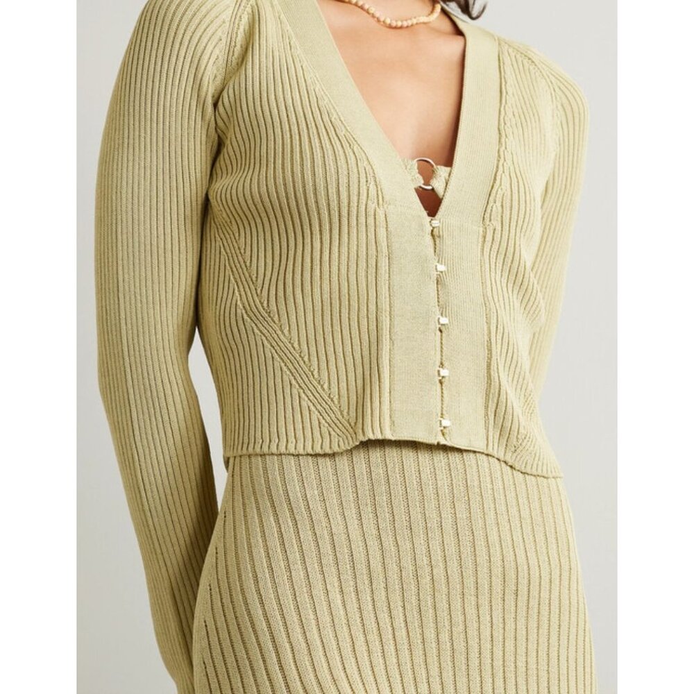 Cult Gaia Cream Ribbed Cardigan